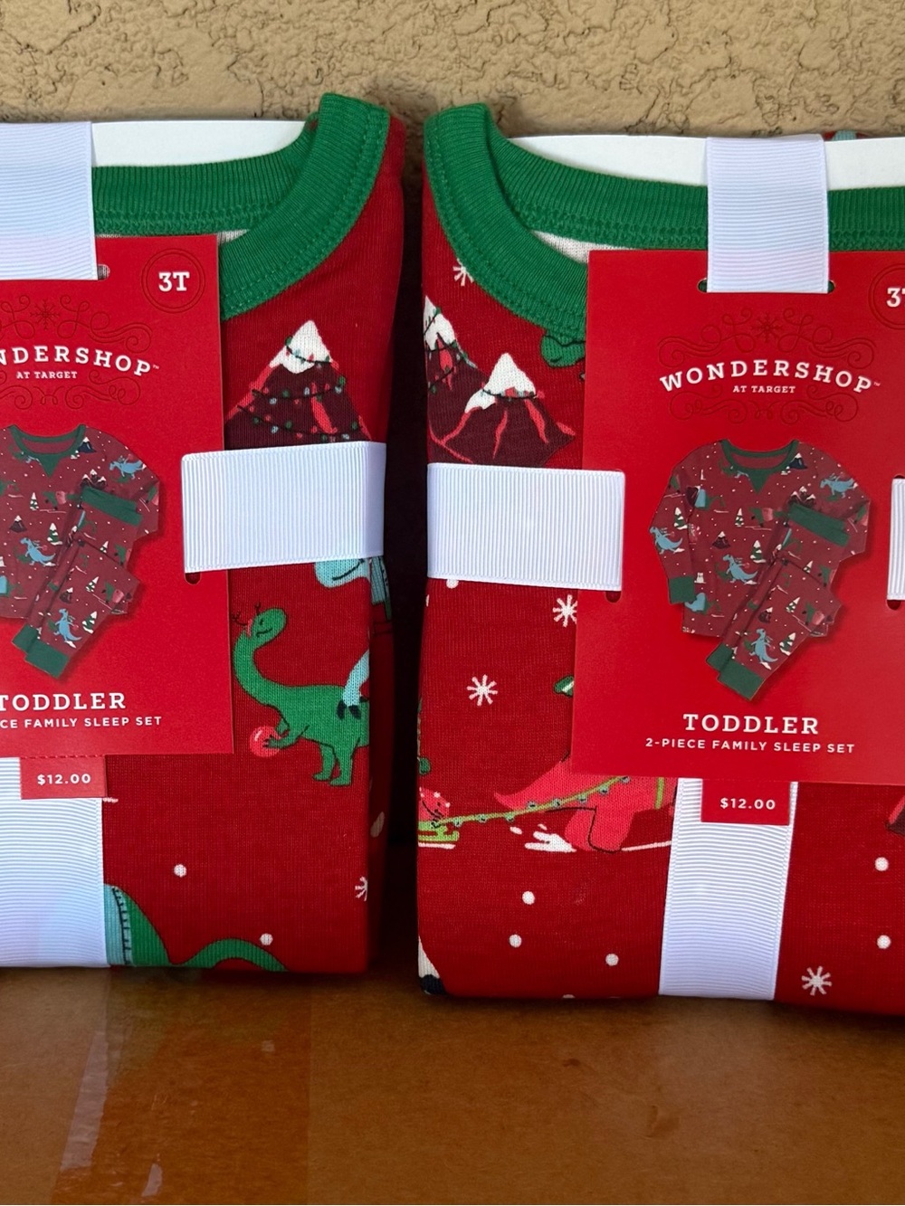 Wondershop Red and Green Toddler Dino Holiday Pajama Set (Set of 2)